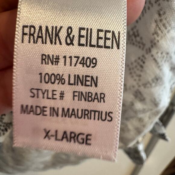 Frank & Eileen Finbar 100% Linen Geometric Button-Up Shirt White Black Sz XL - Picture 5 of 7